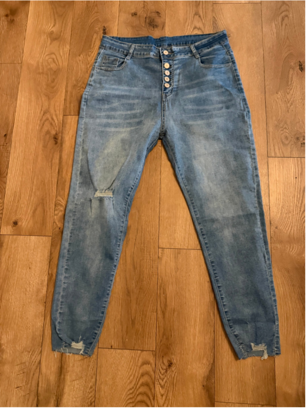 NEW High Rise Skinny Stretch Button Ripped Jeans 14